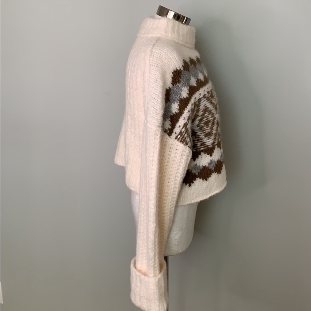 FREE PEOPLE NWT WHITE BROWN GRAY OVERSIZED LONG SLEEVE TURTLENECK SWEATER L - Picture 6 of 11